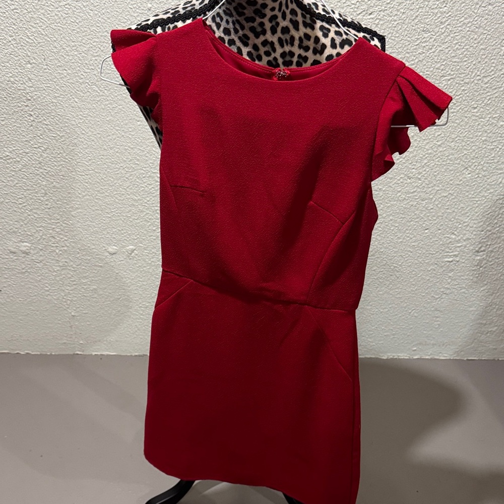 Ya Los Angeles Red Asymmetrical Dress with Ruffle Sleeves